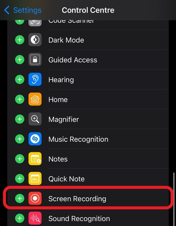 add the screen recording option