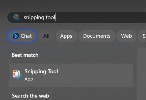 search the snipping tool