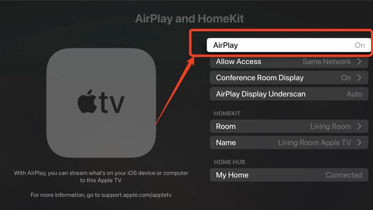 turn on airplay on apple tv